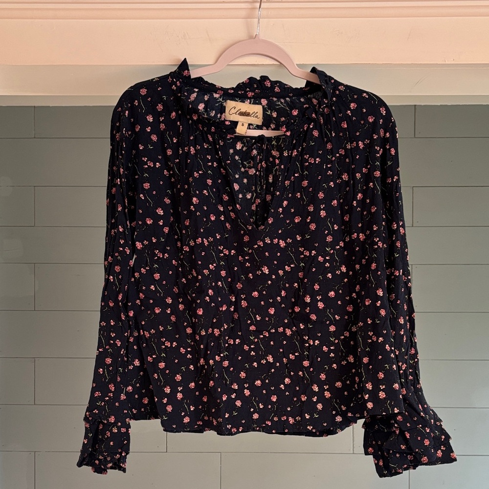 Cleobella Phoebe Navy and Pink Floral Blouse